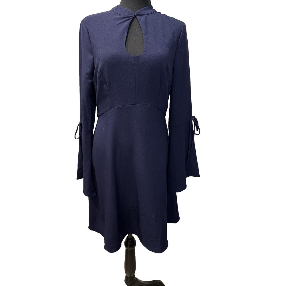 Whimsigoth eci New York dress bell sleeves navy blue Career Keyhole Neck Size 6